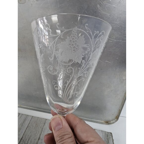 Vintage Needle Etched Wine Glasses Set Of 2 Fostoria Woodland Circa 1922 Goblet - Picture 3 of 5